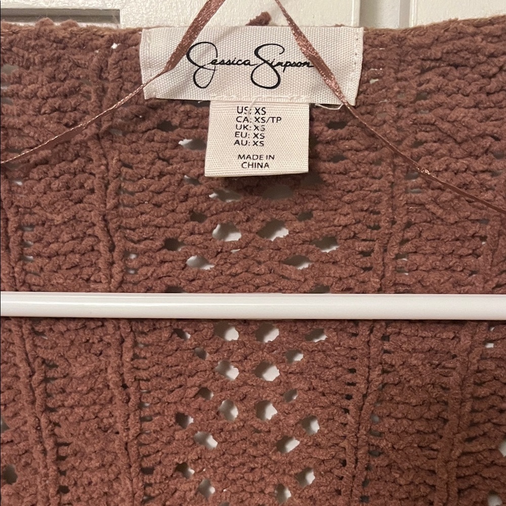 Jessica Simpson Chocolate Open-Knit Cardigan - Picture 2 of 5